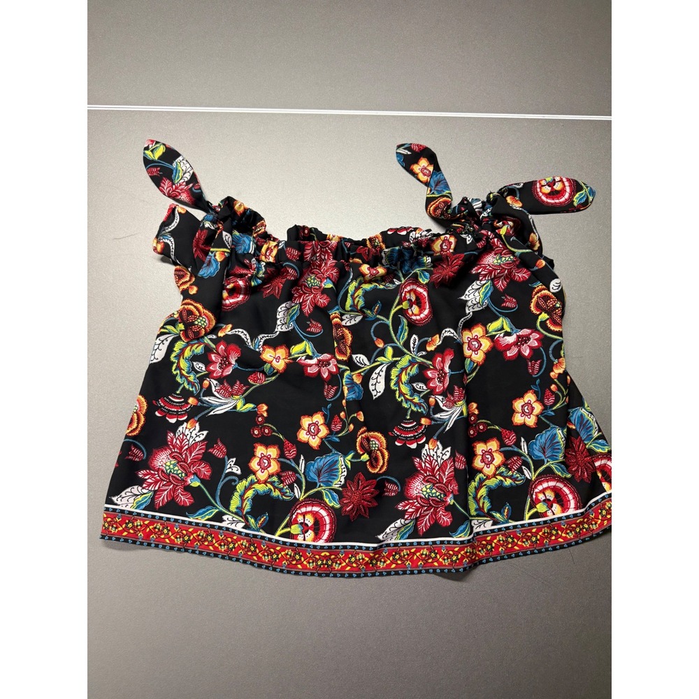 By & By Womens Floral Off The Shoulder Blouse Black Multicolor Boho Top Size M